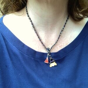 Halloween jewelry necklace choker witch and broom colorful beads silk thread